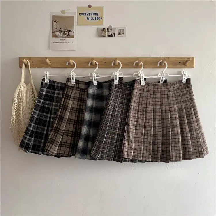 Women A-line Skirt Plaid Pleated Dress Plaid Short Skirt Y2k Vintage Vintage Streetwear Sweet Kawaii Harajuku Funky Sexy
