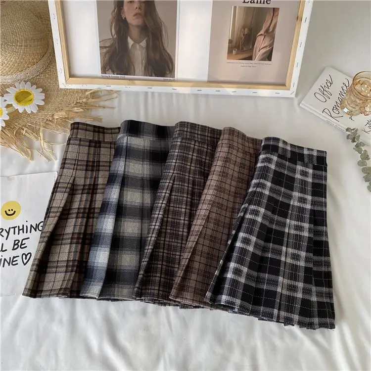 Women A-line Skirt Plaid Pleated Dress Plaid Short Skirt Y2k Vintage Vintage Streetwear Sweet Kawaii Harajuku Funky Sexy