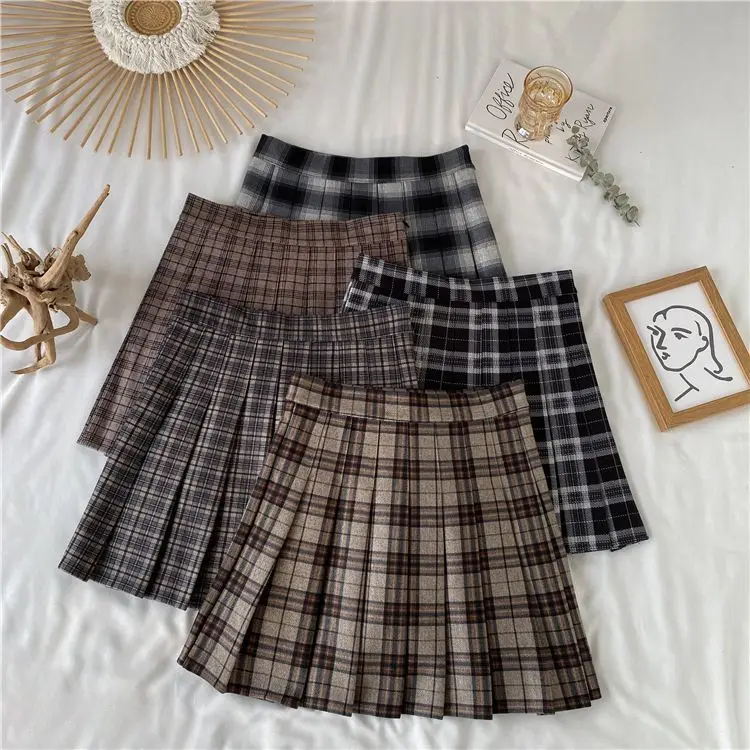 Women A-line Skirt Plaid Pleated Dress Plaid Short Skirt Y2k Vintage Vintage Streetwear Sweet Kawaii Harajuku Funky Sexy