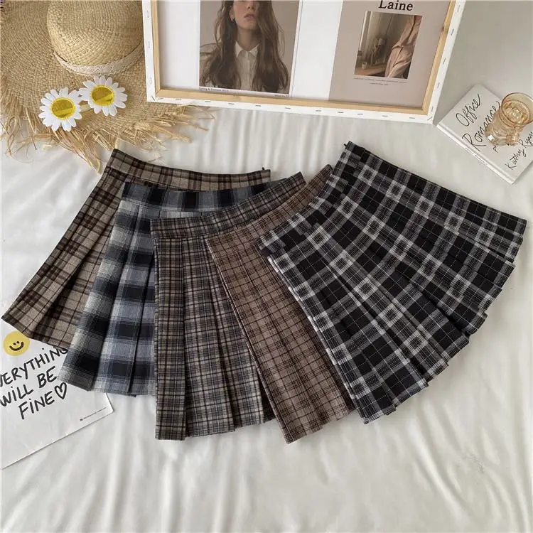 Women A-line Skirt Plaid Pleated Dress Plaid Short Skirt Y2k Vintage Vintage Streetwear Sweet Kawaii Harajuku Funky Sexy