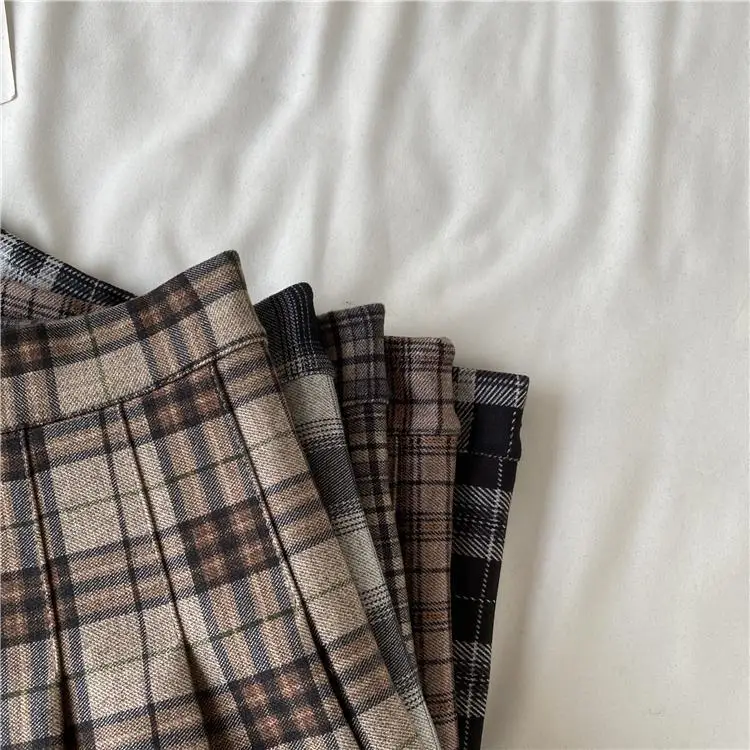 Women A-line Skirt Plaid Pleated Dress Plaid Short Skirt Y2k Vintage Vintage Streetwear Sweet Kawaii Harajuku Funky Sexy