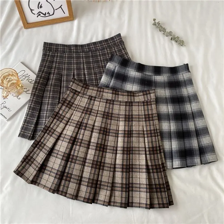 Women A-line Skirt Plaid Pleated Dress Plaid Short Skirt Y2k Vintage Vintage Streetwear Sweet Kawaii Harajuku Funky Sexy