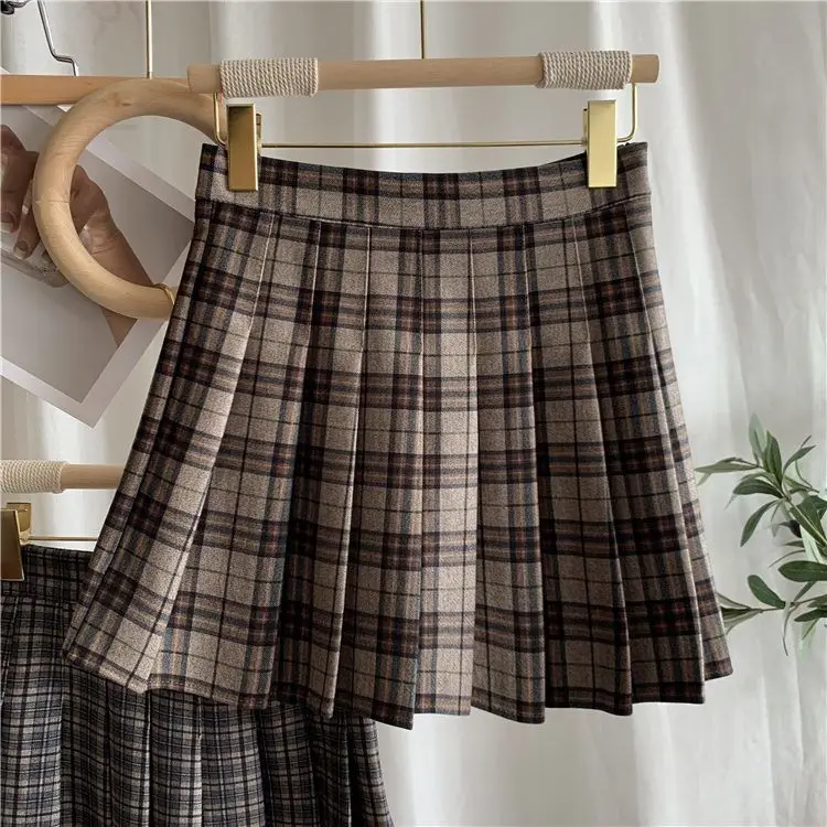 Women A-line Skirt Plaid Pleated Dress Plaid Short Skirt Y2k Vintage Vintage Streetwear Sweet Kawaii Harajuku Funky Sexy