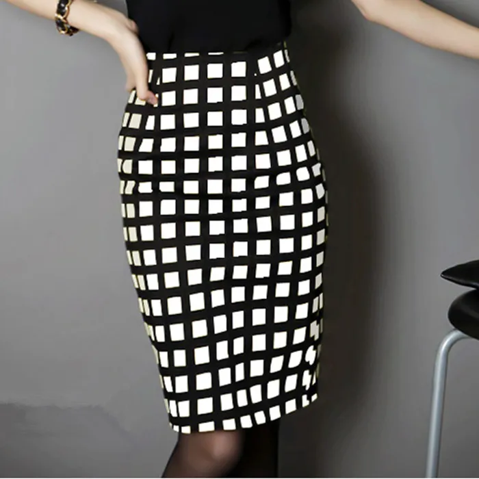 Summer Fashion Plus Size Women's Skirt Plaid Skirt New High Waist Pencil Skirt