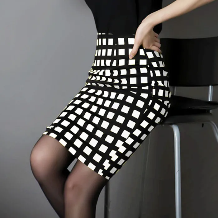 Summer Fashion Plus Size Women's Skirt Plaid Skirt New High Waist Pencil Skirt