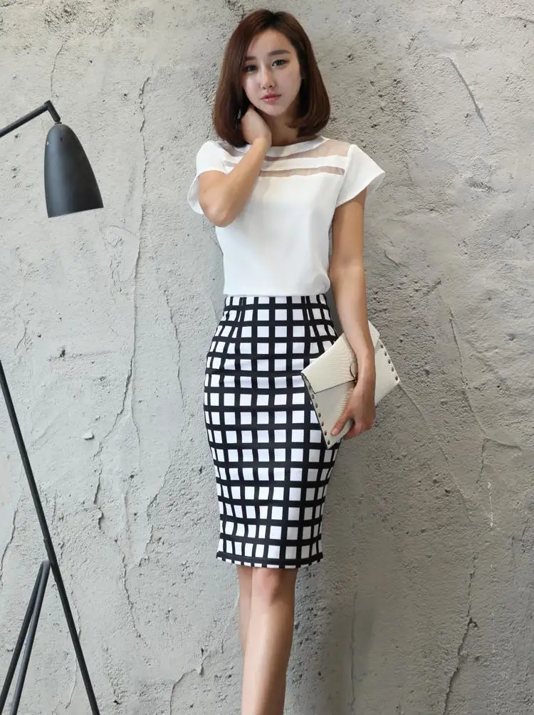 Summer Fashion Plus Size Women's Skirt Plaid Skirt New High Waist Pencil Skirt