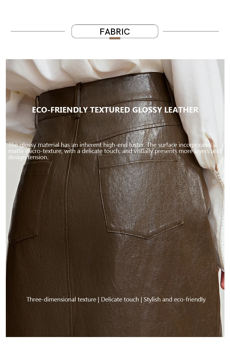 AMII Minimalist PU Leather Skirt For Women 2026 American Retro Knee-Length Skirt Solid Basics Business Women's Clothing 12553014