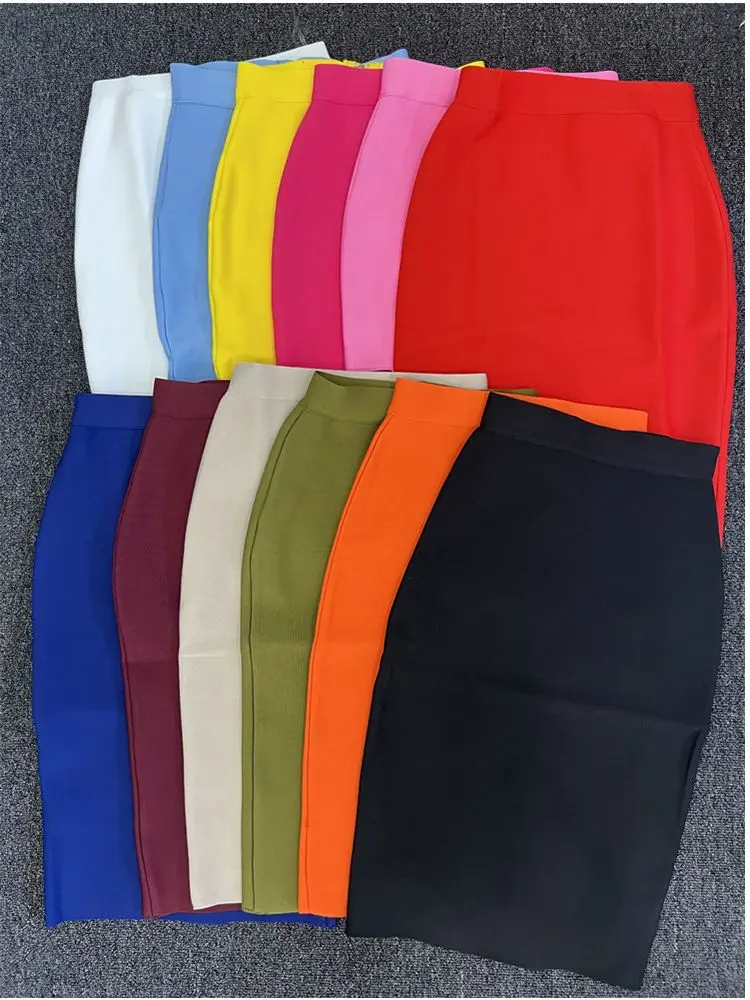 60CM Knee Length Stretch Bandage Skirts Women Candy Color Bodycon Pencil Skirt Ladies Elegant Office Business Formal XL XXL