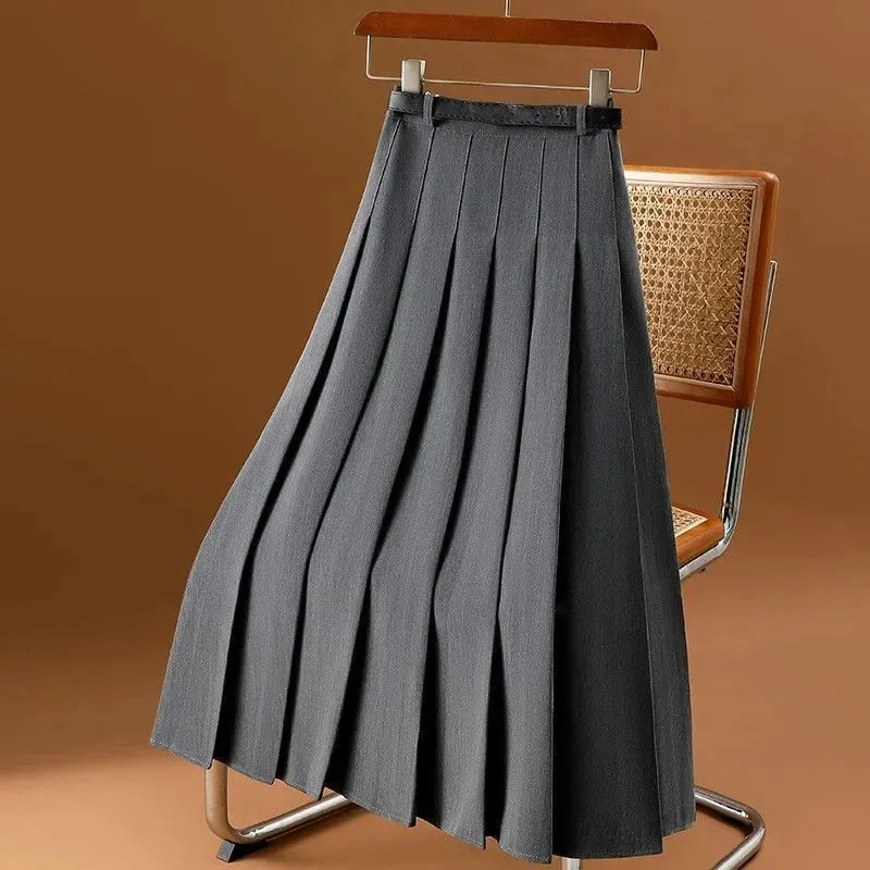 Xpqbb Autumn Winter Long Pleated Skirts Woman Solid High Waist School Student A-Line Jk Skirt Women Korean All-Match Maxi Skirts