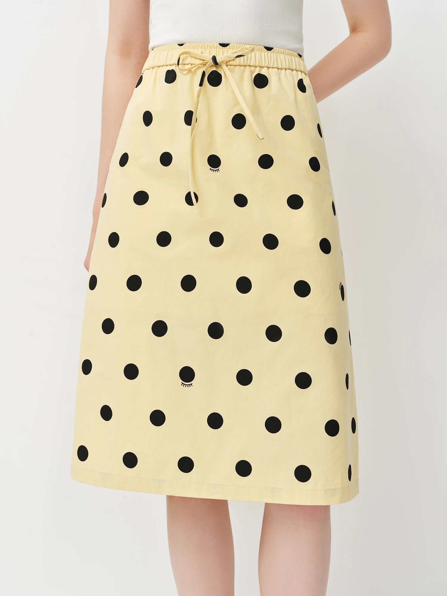 FSLE Polka Dot Print Youthful Straight A-line Skirt Women's Spring 2026 New Retro Elastic Waist Skirt Knee-length Chic Trendy BF