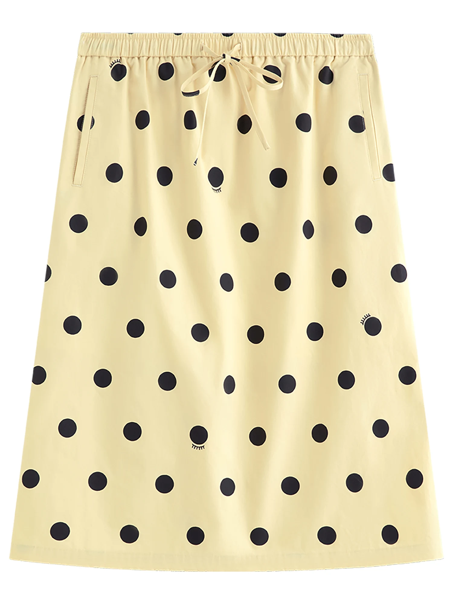FSLE Polka Dot Print Youthful Straight A-line Skirt Women's Spring 2026 New Retro Elastic Waist Skirt Knee-length Chic Trendy BF