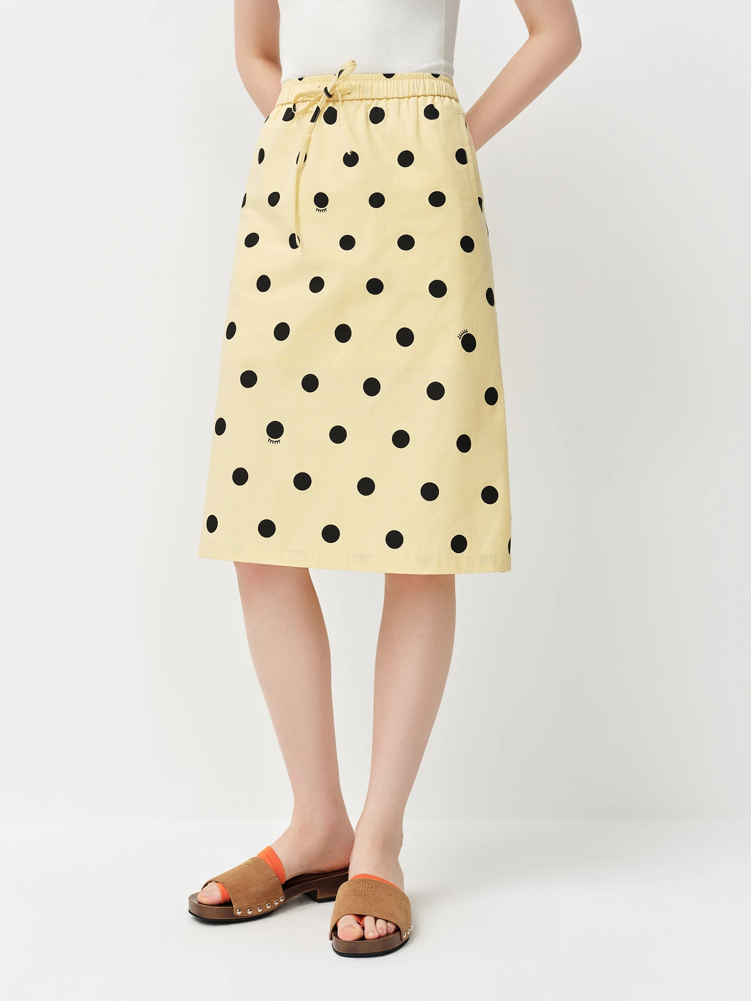 FSLE Polka Dot Print Youthful Straight A-line Skirt Women's Spring 2026 New Retro Elastic Waist Skirt Knee-length Chic Trendy BF