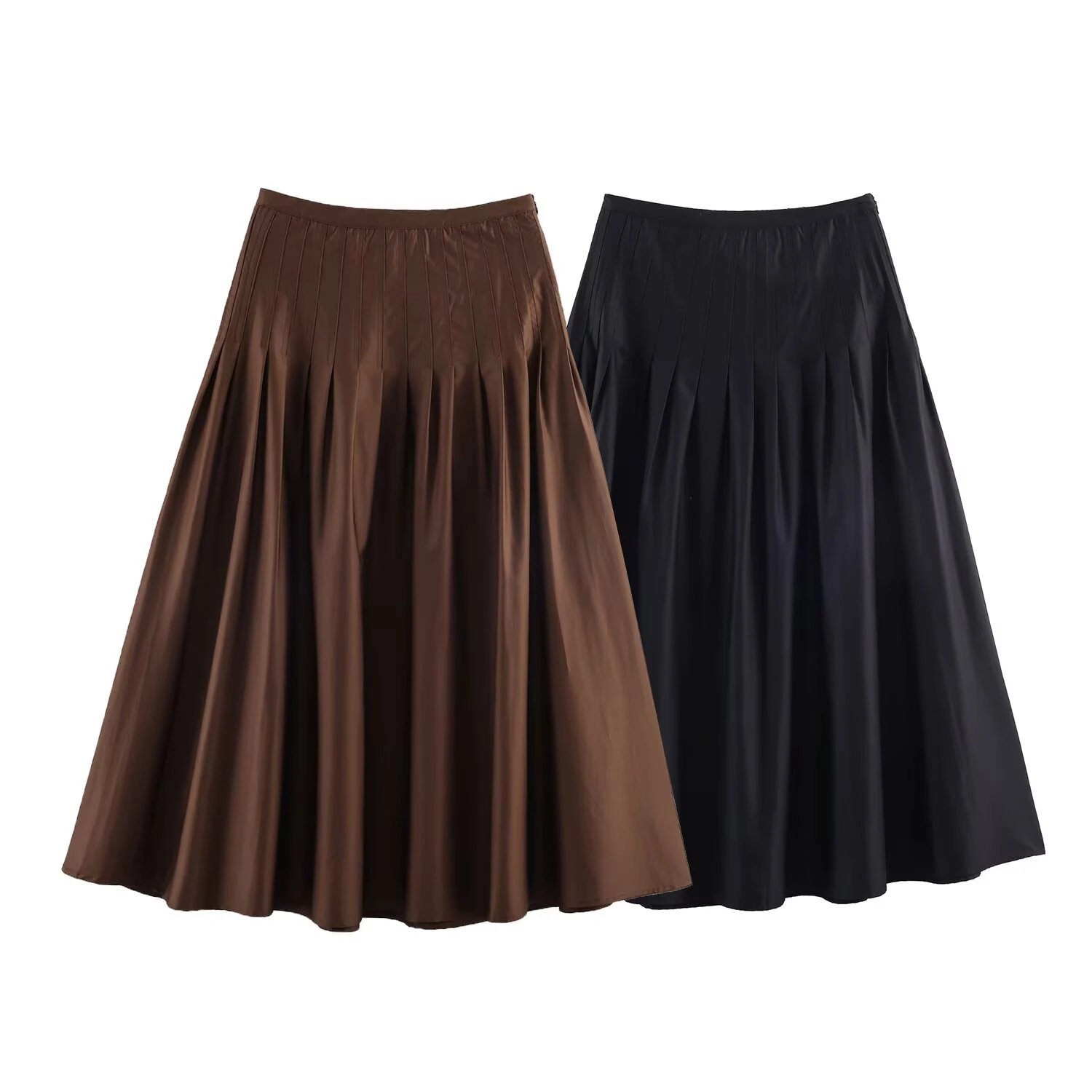 European and American style 2026 spring new product women's versatile high waisted pleated MIDI skirt half skirt