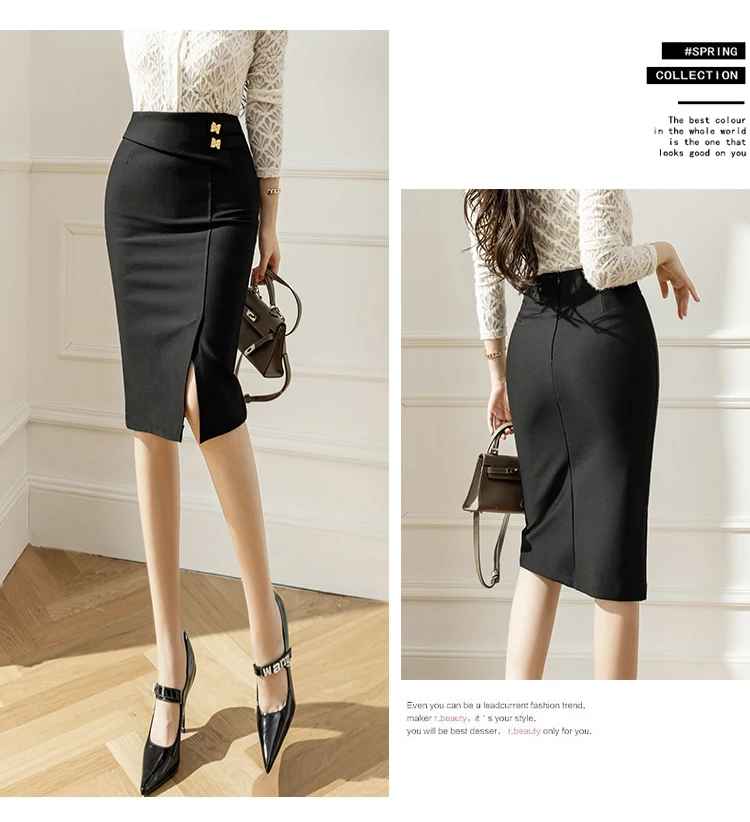 S-5XL Elastic Bodycon Office Skirts Women 2025 Fashion High Waist Black Pencil Skirt Elegant Korean Style Sexy Red Midi Skirt