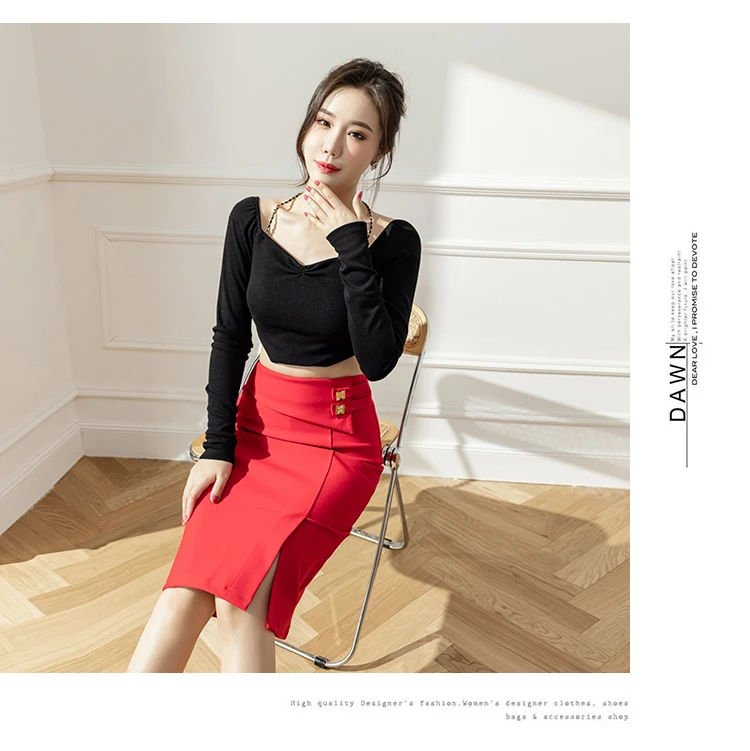 S-5XL Elastic Bodycon Office Skirts Women 2025 Fashion High Waist Black Pencil Skirt Elegant Korean Style Sexy Red Midi Skirt