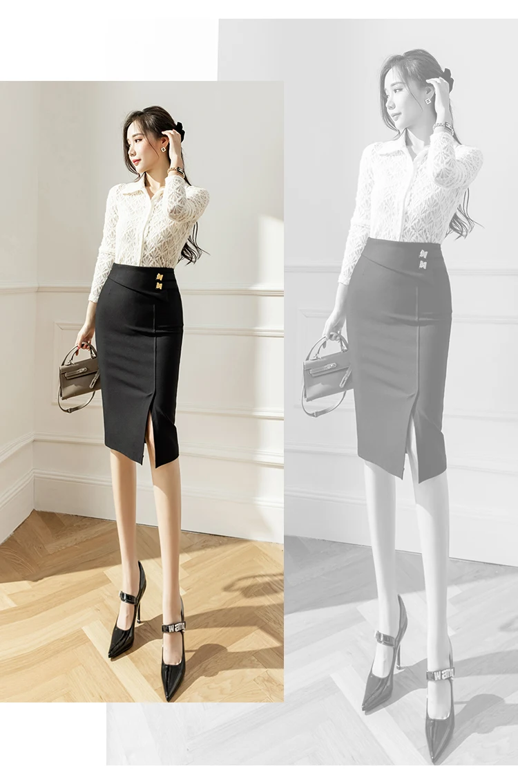 S-5XL Elastic Bodycon Office Skirts Women 2025 Fashion High Waist Black Pencil Skirt Elegant Korean Style Sexy Red Midi Skirt