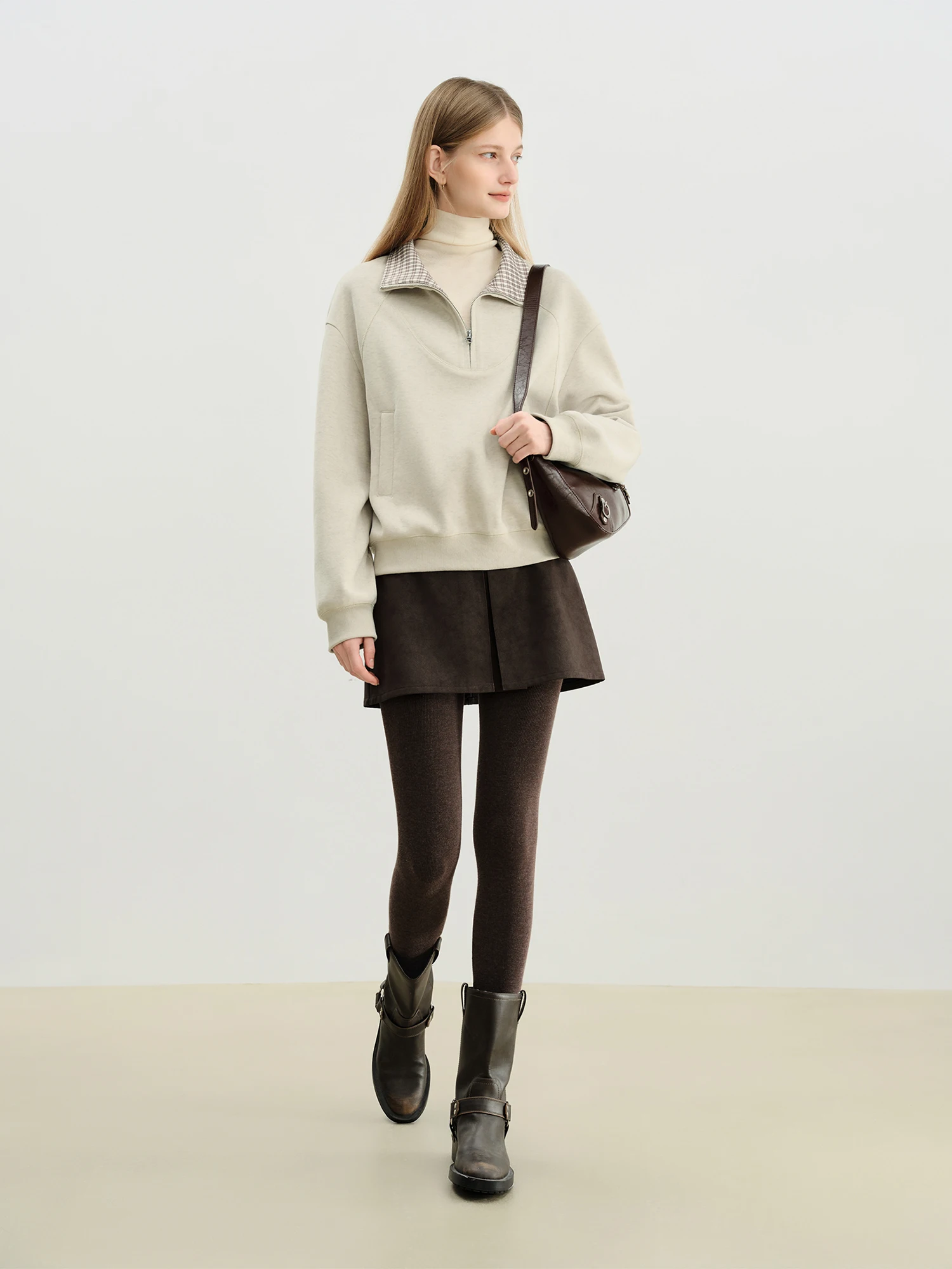 ZIQIAO 2025 Autumn Winter Women Retro Brown PU Leather Box Pleated Skirt - High Waist Midi Length A-Line Skirt for Casual