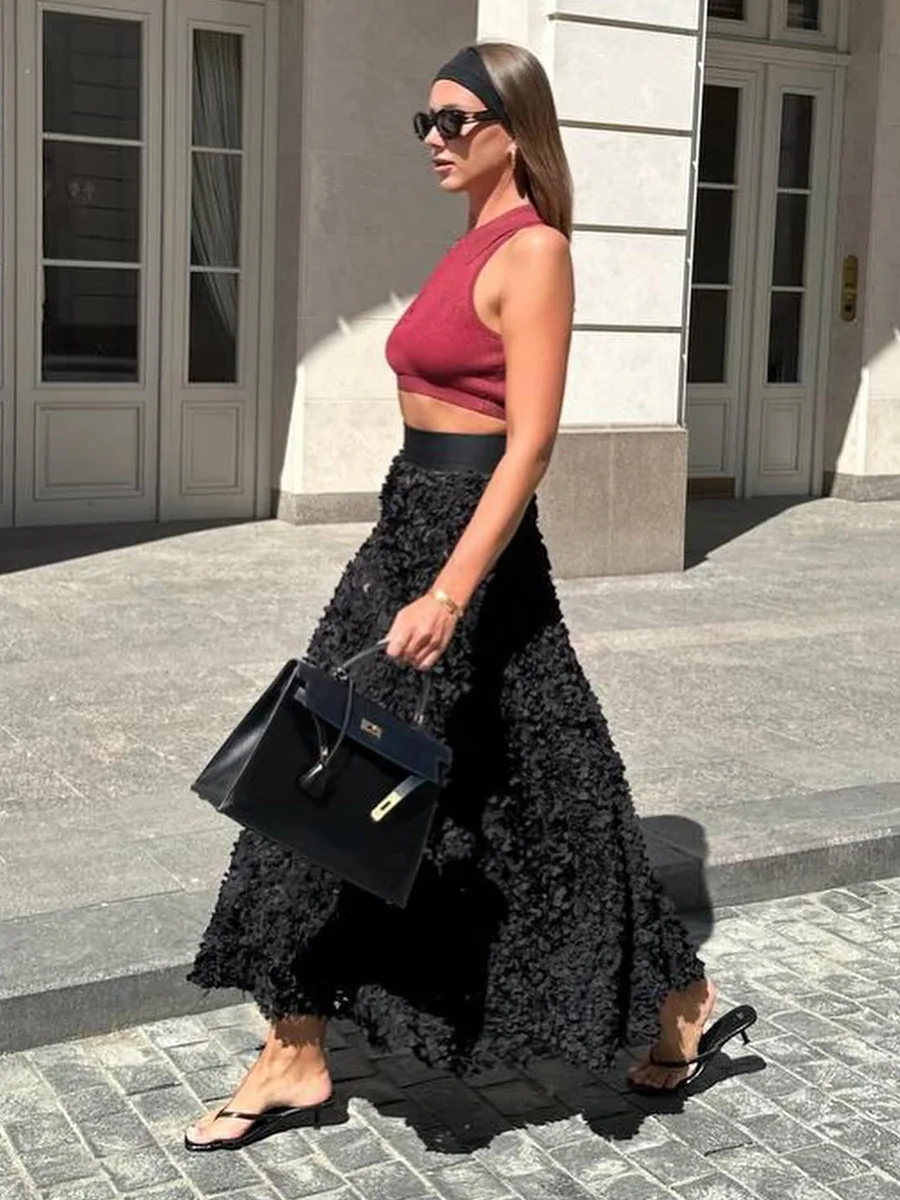 Bornladies Winter Red Fashion Long Petal Skirt Women's Design Inspired Evening Gown Elegant Lady Unique High Waisted Skirt
