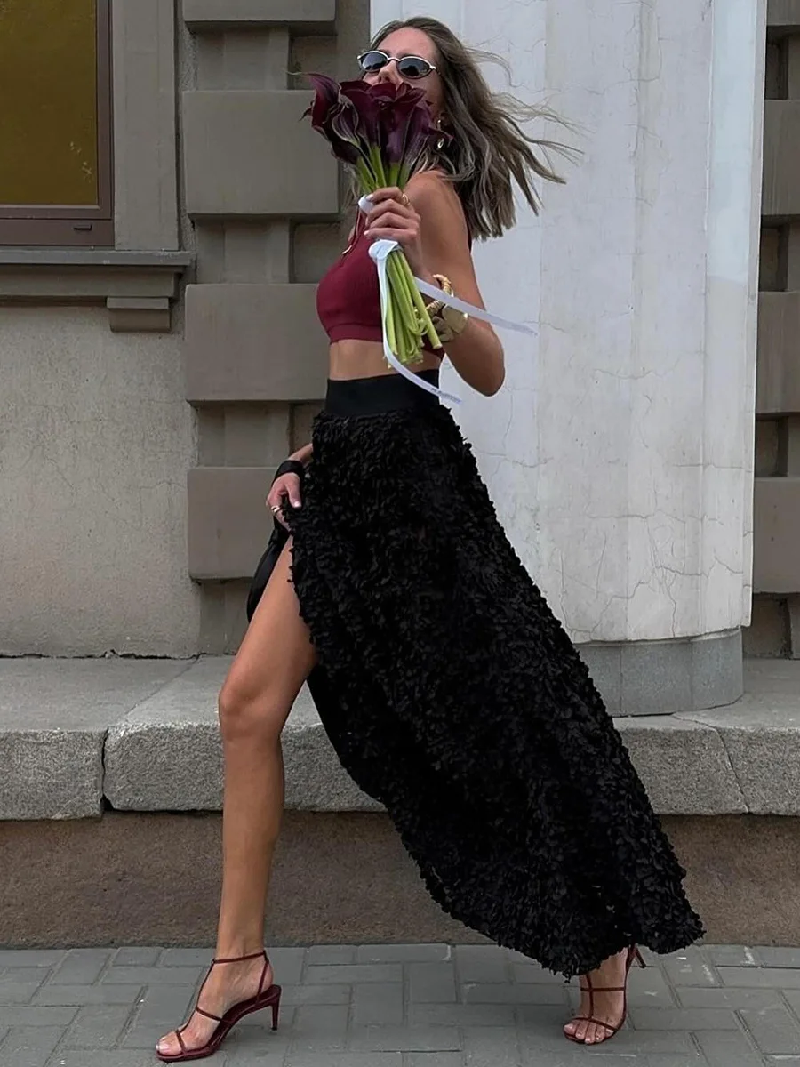 Bornladies Winter Red Fashion Long Petal Skirt Women's Design Inspired Evening Gown Elegant Lady Unique High Waisted Skirt