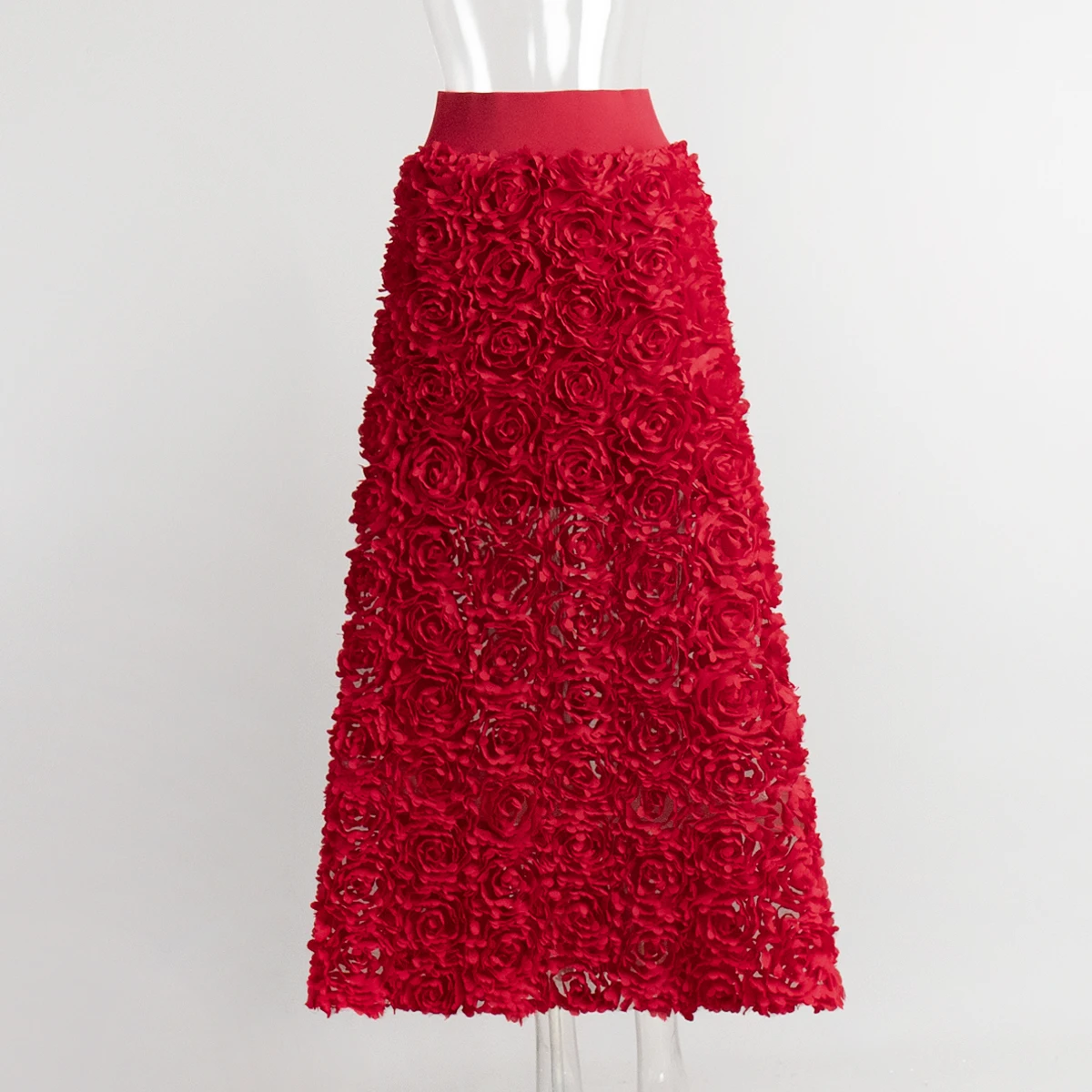 Bornladies Winter Red Fashion Long Petal Skirt Women's Design Inspired Evening Gown Elegant Lady Unique High Waisted Skirt