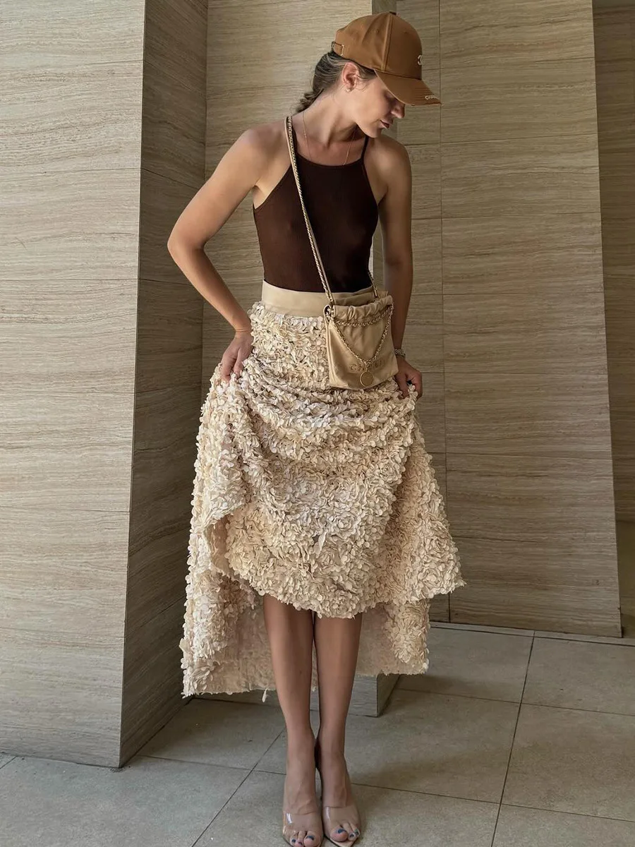 Bornladies Winter Red Fashion Long Petal Skirt Women's Design Inspired Evening Gown Elegant Lady Unique High Waisted Skirt