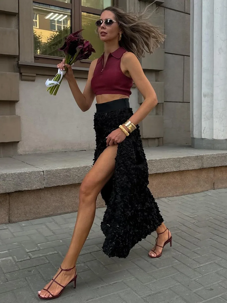 Bornladies Winter Red Fashion Long Petal Skirt Women's Design Inspired Evening Gown Elegant Lady Unique High Waisted Skirt