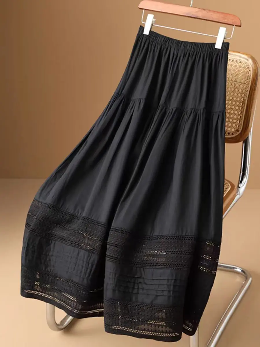 Cotton High Waist Lace French Skirt Women's 2024 Spring and Summer New Korean Style Design Sense Loose Elegant Casual Long Skirt