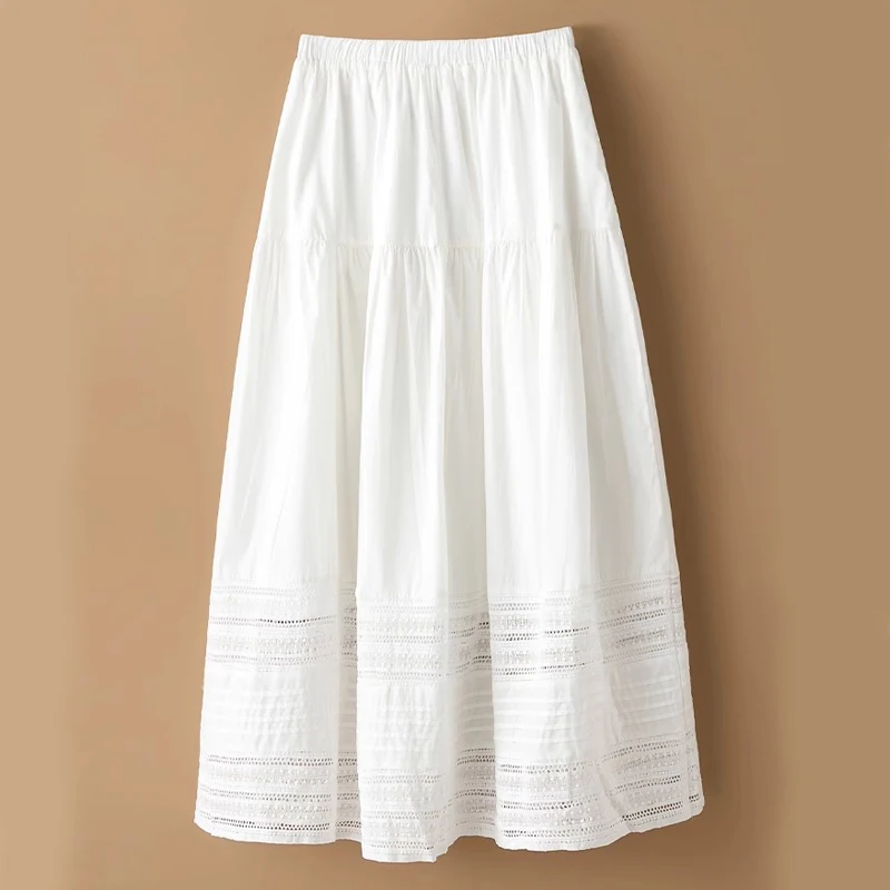 Cotton High Waist Lace French Skirt Women's 2024 Spring and Summer New Korean Style Design Sense Loose Elegant Casual Long Skirt