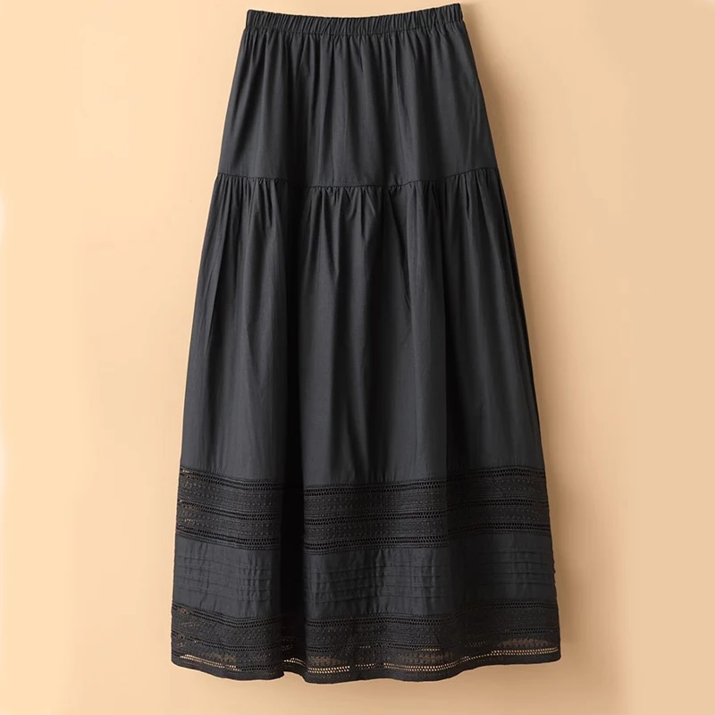 Cotton High Waist Lace French Skirt Women's 2024 Spring and Summer New Korean Style Design Sense Loose Elegant Casual Long Skirt