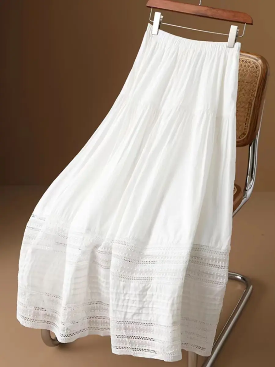Cotton High Waist Lace French Skirt Women's 2024 Spring and Summer New Korean Style Design Sense Loose Elegant Casual Long Skirt