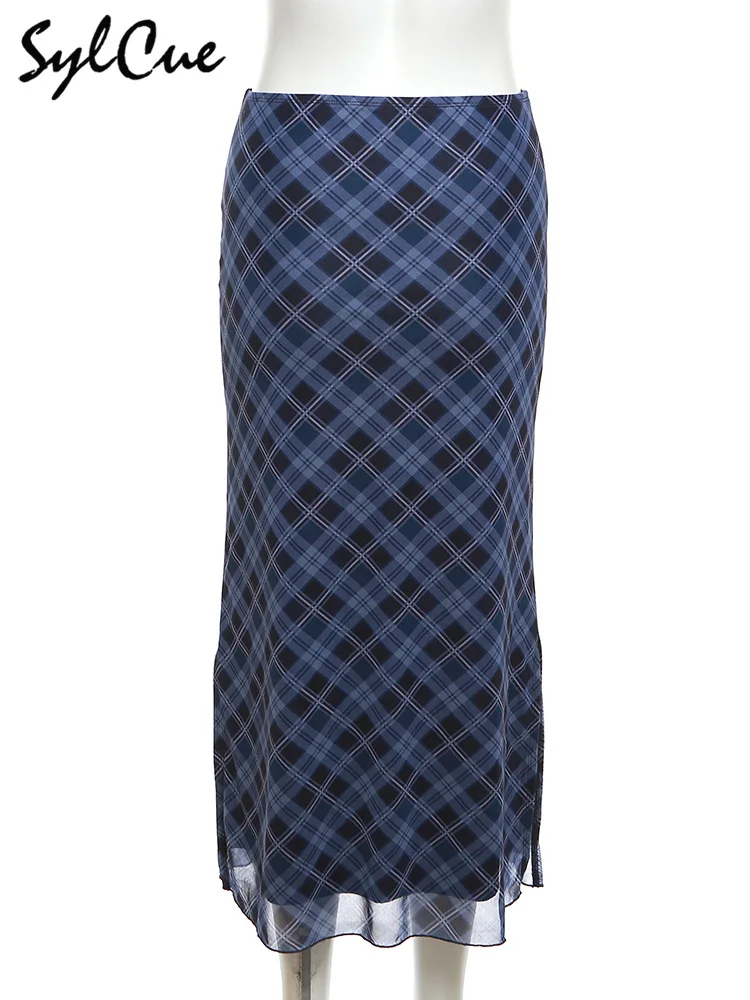 Sylcue French Style Rhomboid Classic Retro All-match Casual Fashionable Cool Self-confidence Street Women Autumn Straight Skirt