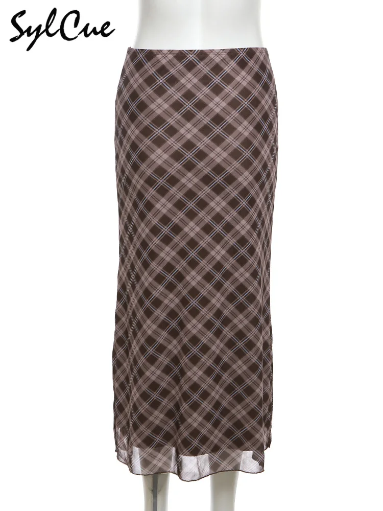 Sylcue French Style Rhomboid Classic Retro All-match Casual Fashionable Cool Self-confidence Street Women Autumn Straight Skirt