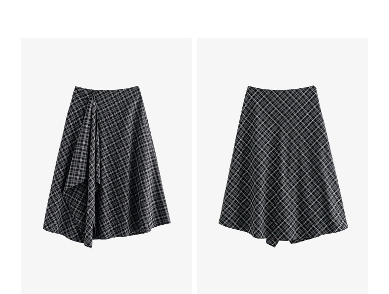 TOYOUTH Women Ankle Length Skirt 2025 Autumn New Wave Style Retro Grid A Line Irregular Umbrella Skirt