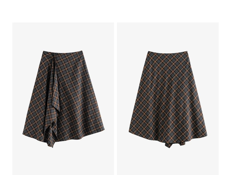 TOYOUTH Women Ankle Length Skirt 2025 Autumn New Wave Style Retro Grid A Line Irregular Umbrella Skirt
