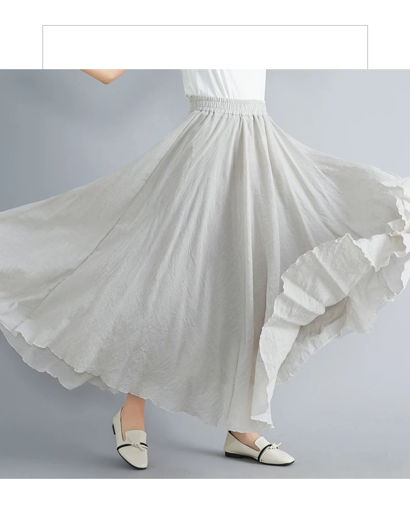 Fashion Cotton Linen Clothes Women Skirts Maxi Y2k Elegant Beach Saia Ropa Mujer Casual Vestido Boho Long Skirt Faldas Harajuku