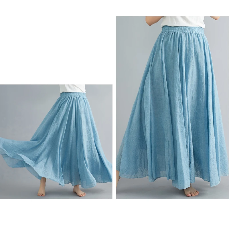 Fashion Cotton Linen Clothes Women Skirts Maxi Y2k Elegant Beach Saia Ropa Mujer Casual Vestido Boho Long Skirt Faldas Harajuku