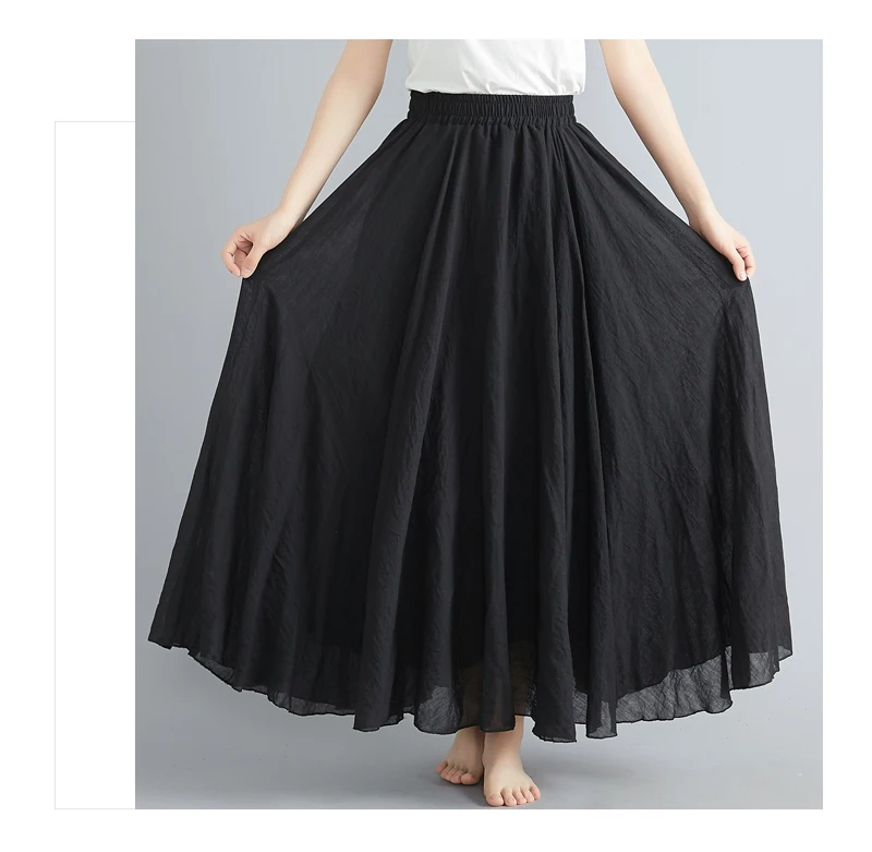 Fashion Cotton Linen Clothes Women Skirts Maxi Y2k Elegant Beach Saia Ropa Mujer Casual Vestido Boho Long Skirt Faldas Harajuku