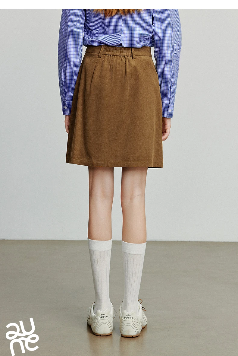 TOYOUTH Women's Midi Skirt 2026 Autumn New Retro Corduroy Elastic Waist Pure Cotton A Line Mini Skirt