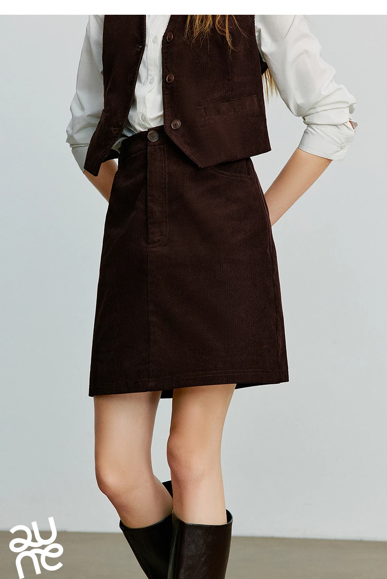 TOYOUTH Women's Midi Skirt 2026 Autumn New Retro Corduroy Elastic Waist Pure Cotton A Line Mini Skirt
