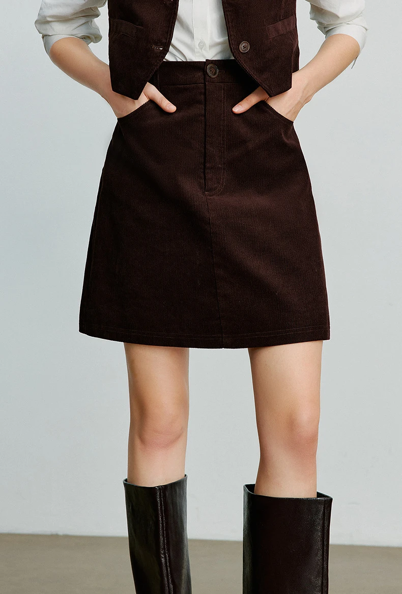TOYOUTH Women's Midi Skirt 2026 Autumn New Retro Corduroy Elastic Waist Pure Cotton A Line Mini Skirt