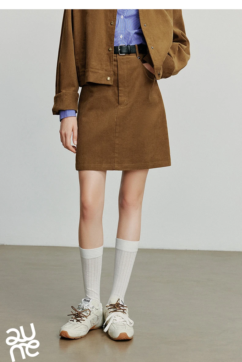 TOYOUTH Women's Midi Skirt 2026 Autumn New Retro Corduroy Elastic Waist Pure Cotton A Line Mini Skirt