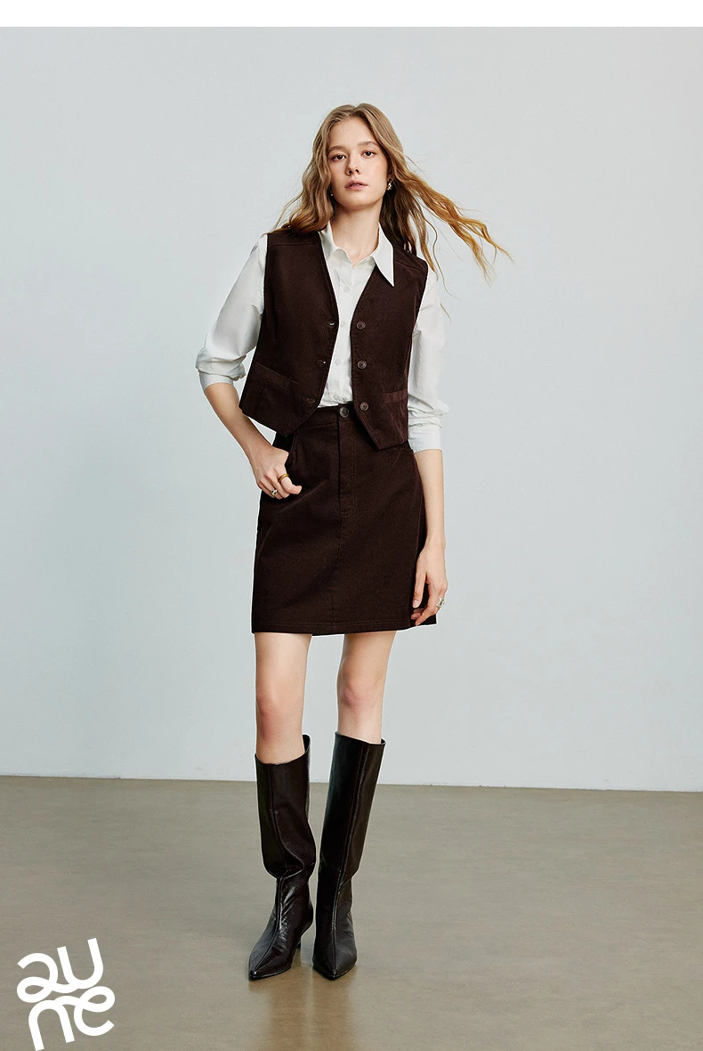 TOYOUTH Women's Midi Skirt 2026 Autumn New Retro Corduroy Elastic Waist Pure Cotton A Line Mini Skirt