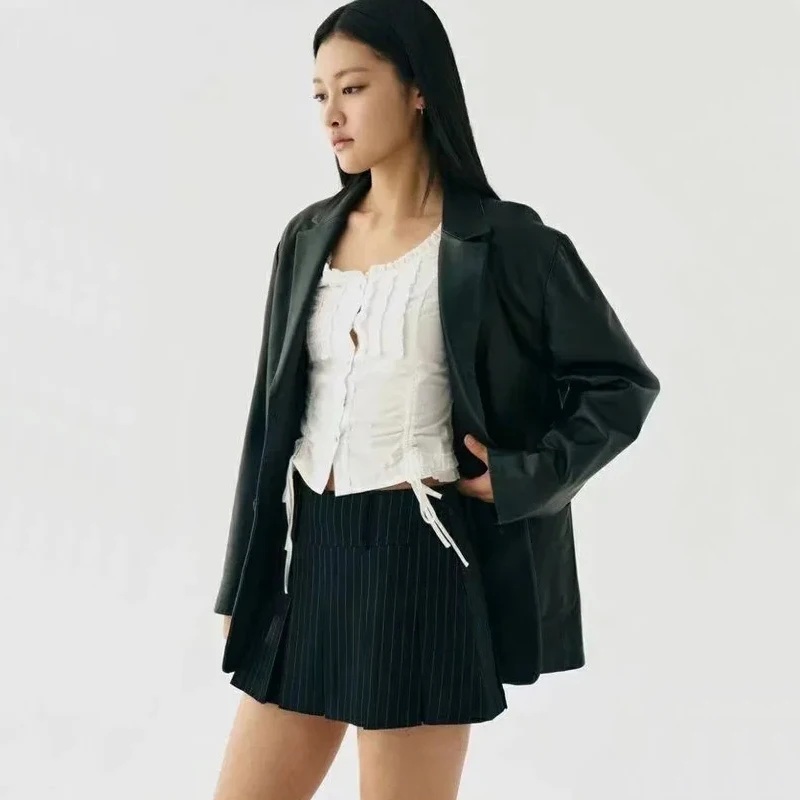 WOMENGAGA Women High Rise Pleated Striped Mini Skirt England Style Mini Skirt With Belt Loops korean women hot sexy 3HML