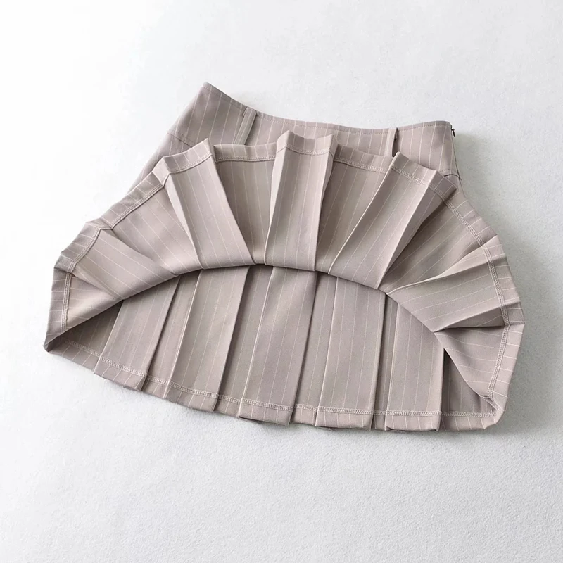 WOMENGAGA Women High Rise Pleated Striped Mini Skirt England Style Mini Skirt With Belt Loops korean women hot sexy 3HML
