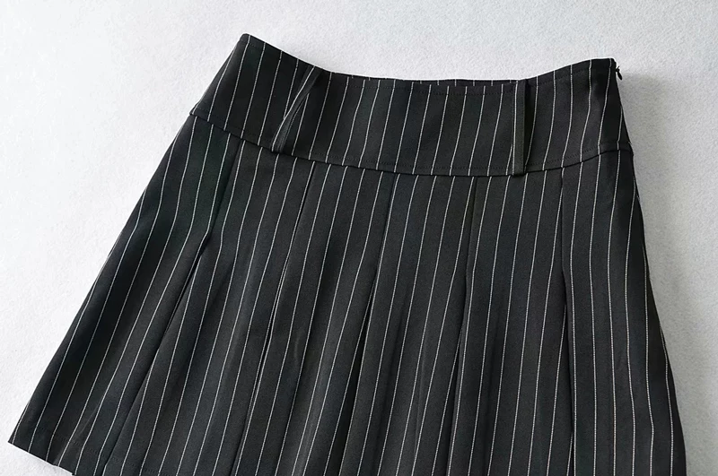 WOMENGAGA Women High Rise Pleated Striped Mini Skirt England Style Mini Skirt With Belt Loops korean women hot sexy 3HML