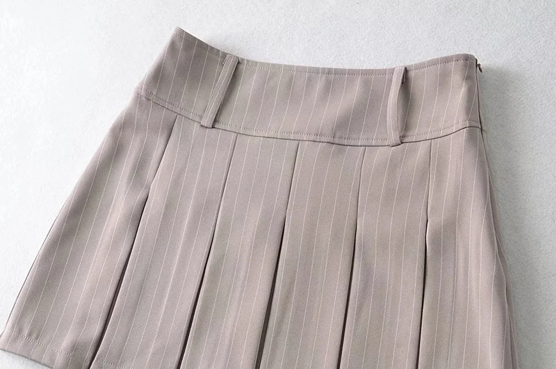 WOMENGAGA Women High Rise Pleated Striped Mini Skirt England Style Mini Skirt With Belt Loops korean women hot sexy 3HML