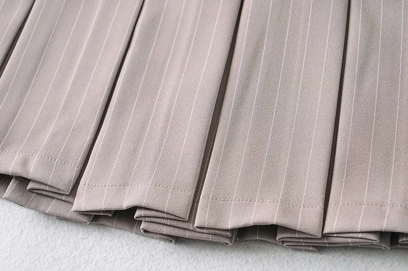 WOMENGAGA Women High Rise Pleated Striped Mini Skirt England Style Mini Skirt With Belt Loops korean women hot sexy 3HML