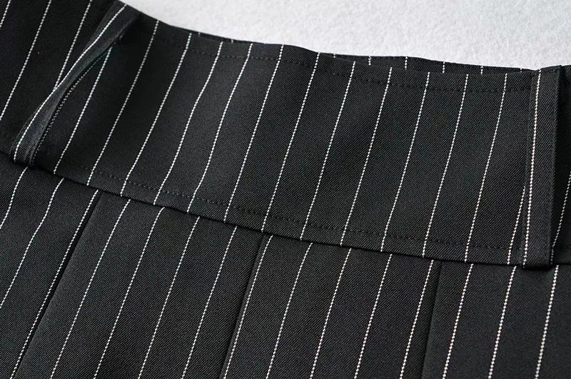 WOMENGAGA Women High Rise Pleated Striped Mini Skirt England Style Mini Skirt With Belt Loops korean women hot sexy 3HML
