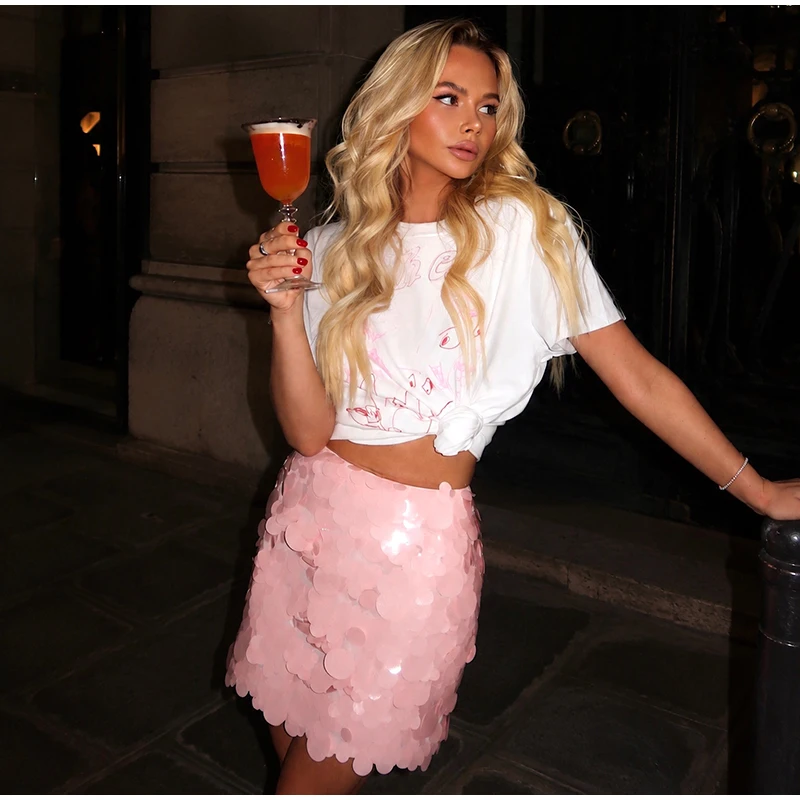 Sexy Mermaid Scale Sequin Mini Skirt Women's Fringe Hem High Waist Bodycon Skirts 2026 Summer New Lady Shiny Beach Vacation Wear