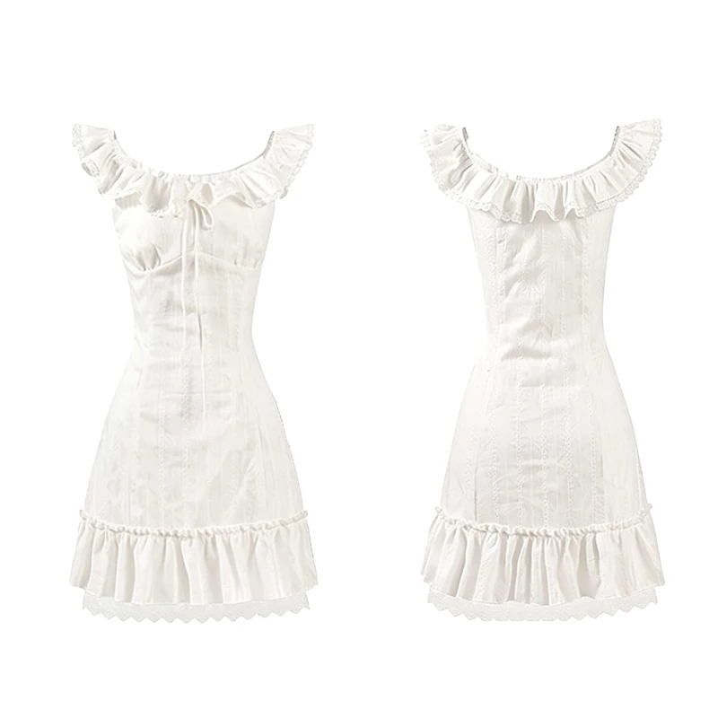 Korean Sweet Lace Short Dress Women College Style Elegant Spring Summer New A-line Dresses Sexy Design White Casual Y2K Clothing